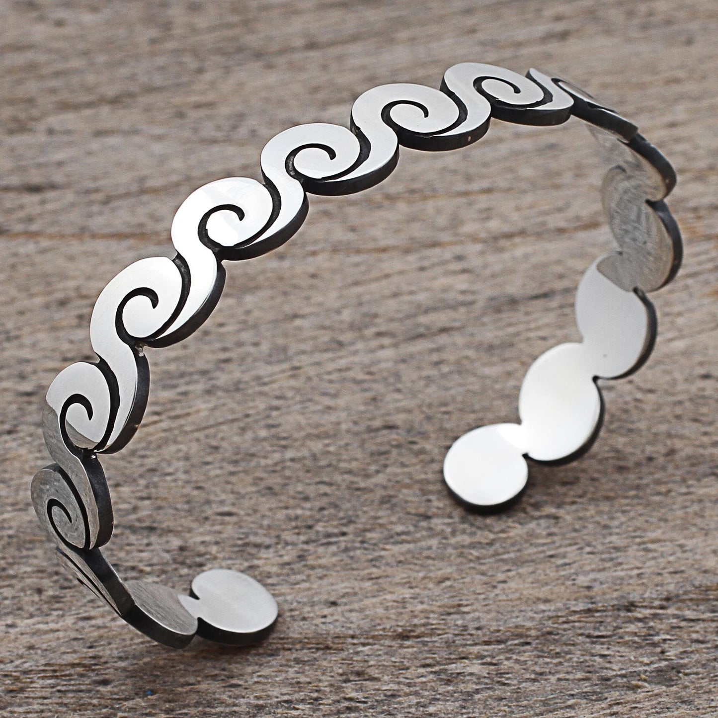 Aztec Waves Silver Cuff Bracelet