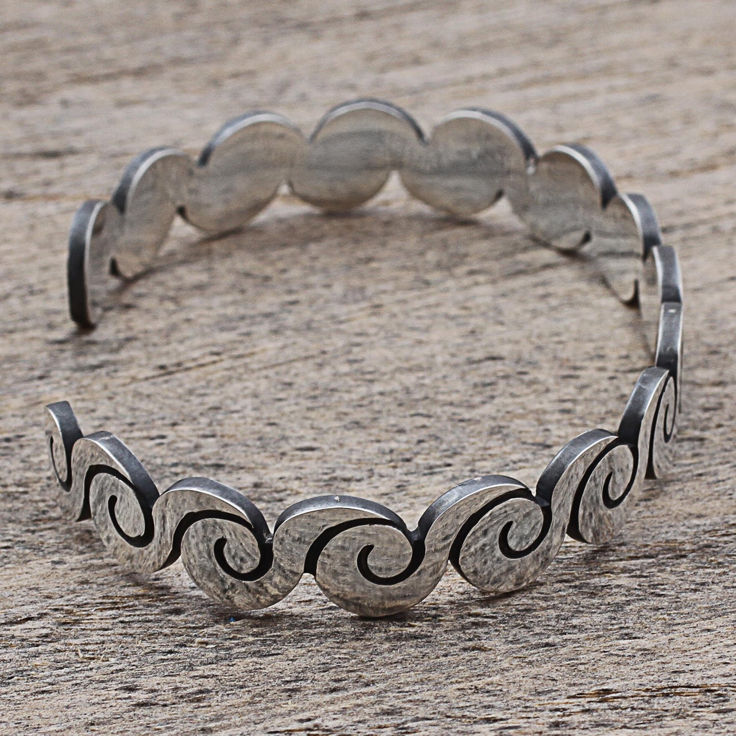 Aztec Waves Silver Cuff Bracelet