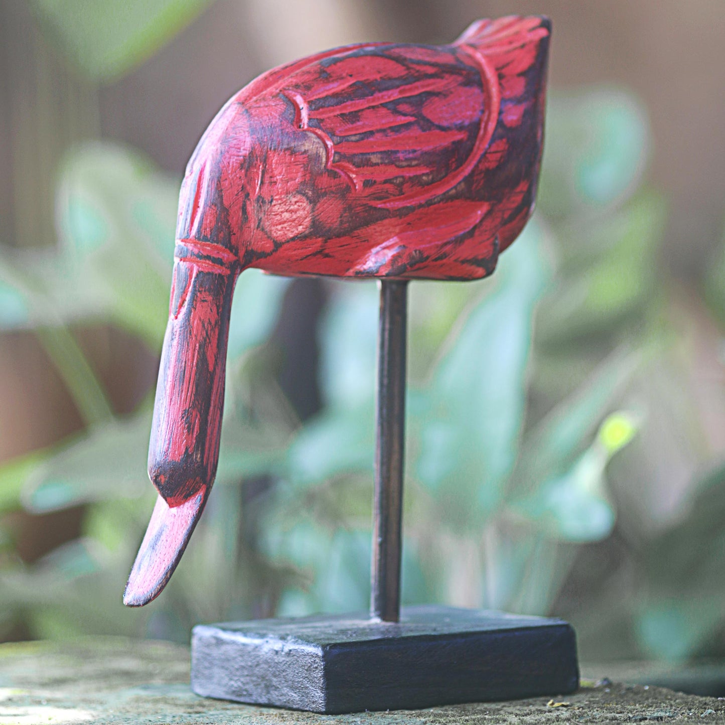 Red Duck Hand Carved Wood Sculpture of a Red Duck from Indonesia