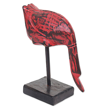 Red Duck Hand Carved Wood Sculpture of a Red Duck from Indonesia