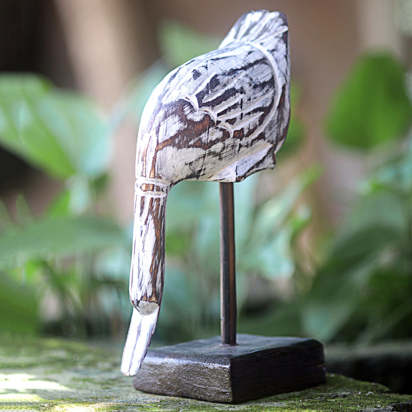 The Duck Hand Carved Wood Sculpture of a White Duck from Indonesia