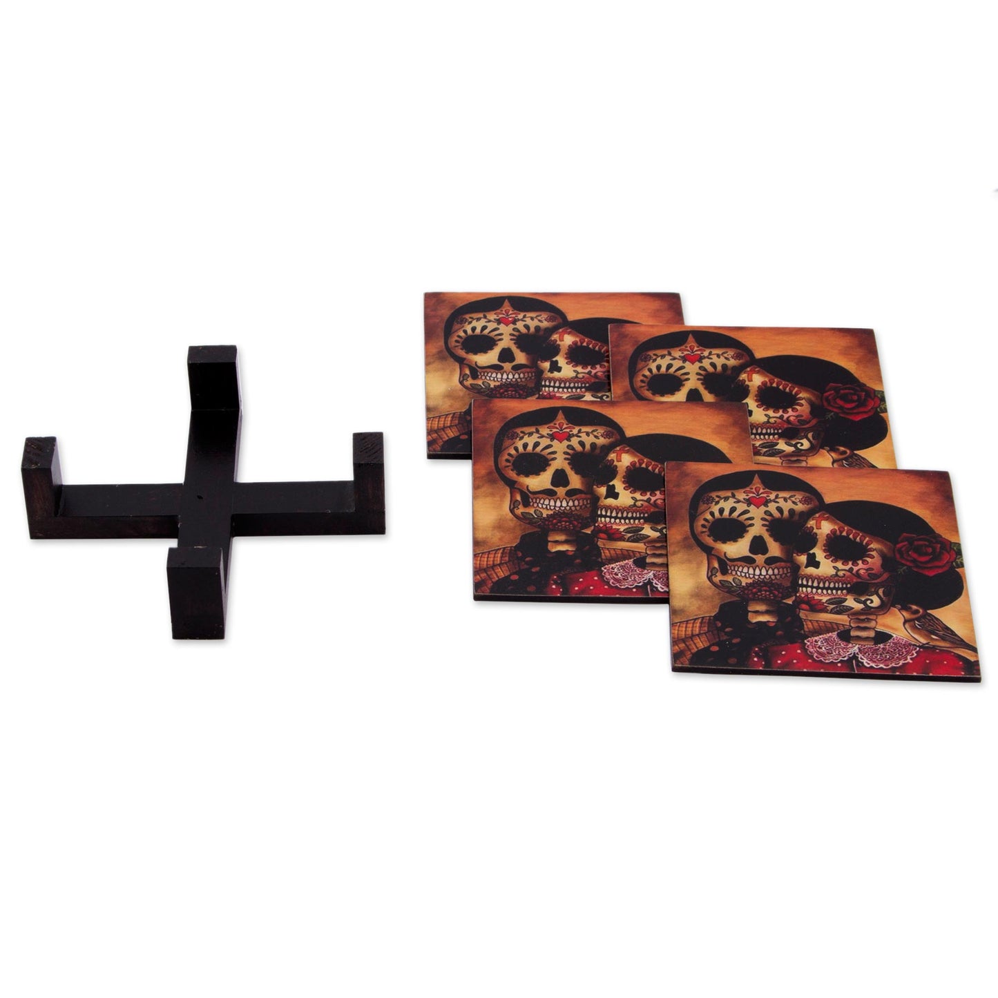 Day of the Dead Romance Set of 4 Decoupage Coasters with Day of the Dead Theme