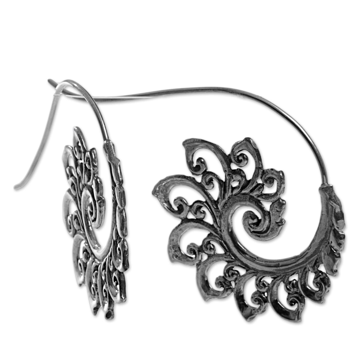 Spiral Buds Sterling Silver Drop Earrings Spiral Motif from Indonesia