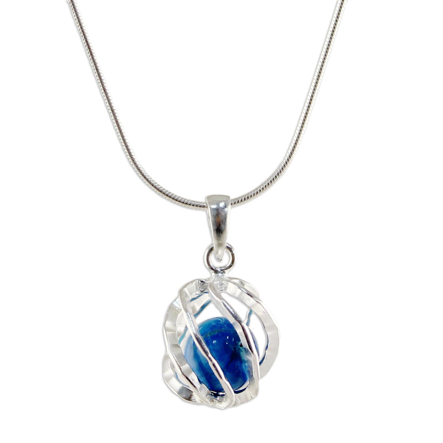 Blue Orb of Energy Sterling Silver Howlite Pendant Necklace from Thailand