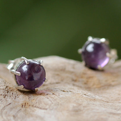 To the Point Sterling Silver and Amethyst Stud Earrings from Thailand