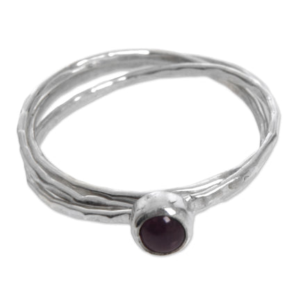 Magical Essence in Red Garnet and Sterling Silver Solitaire Ring from Indonesia