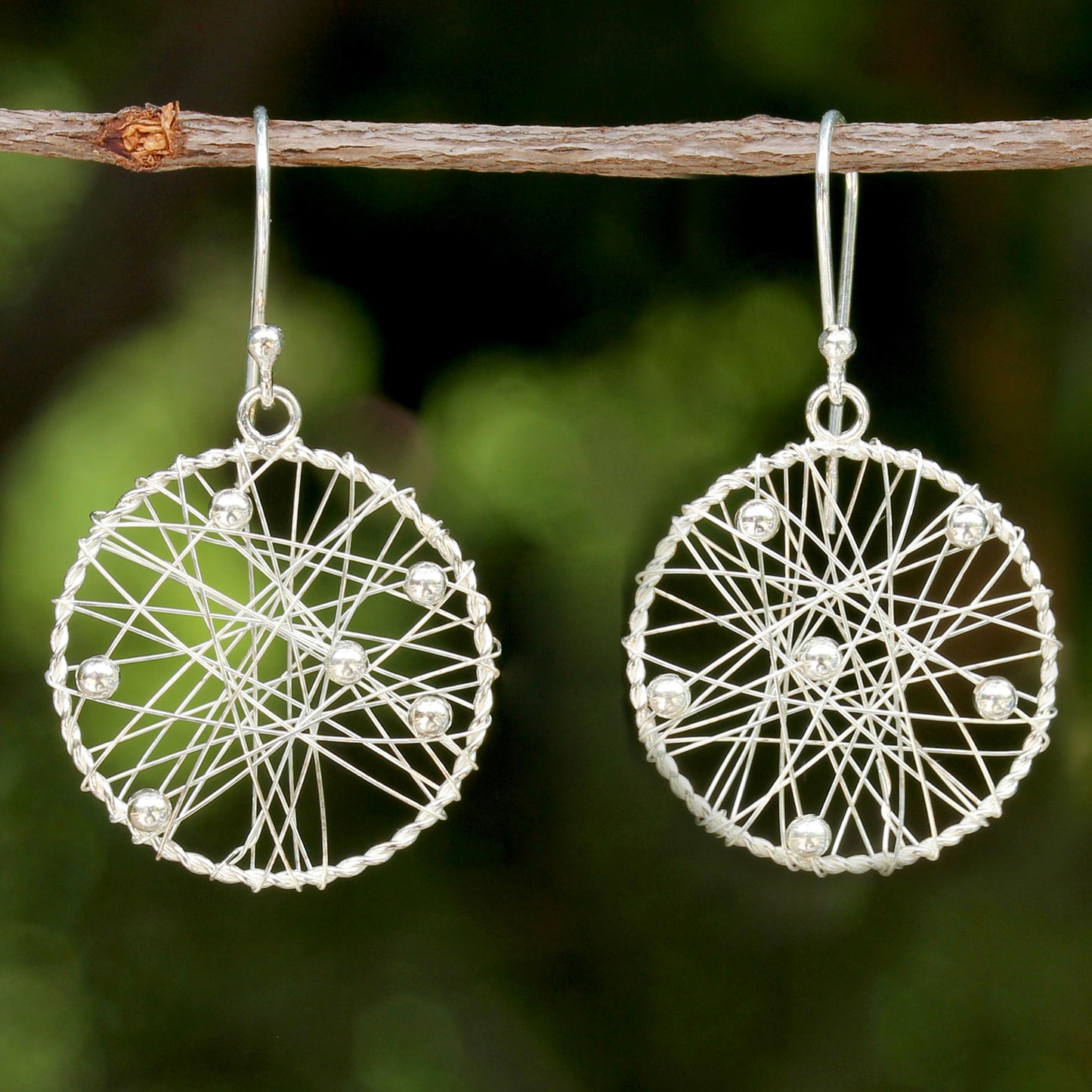 Good Dream Sterling Silver Round Dangle Earrings from Thailand