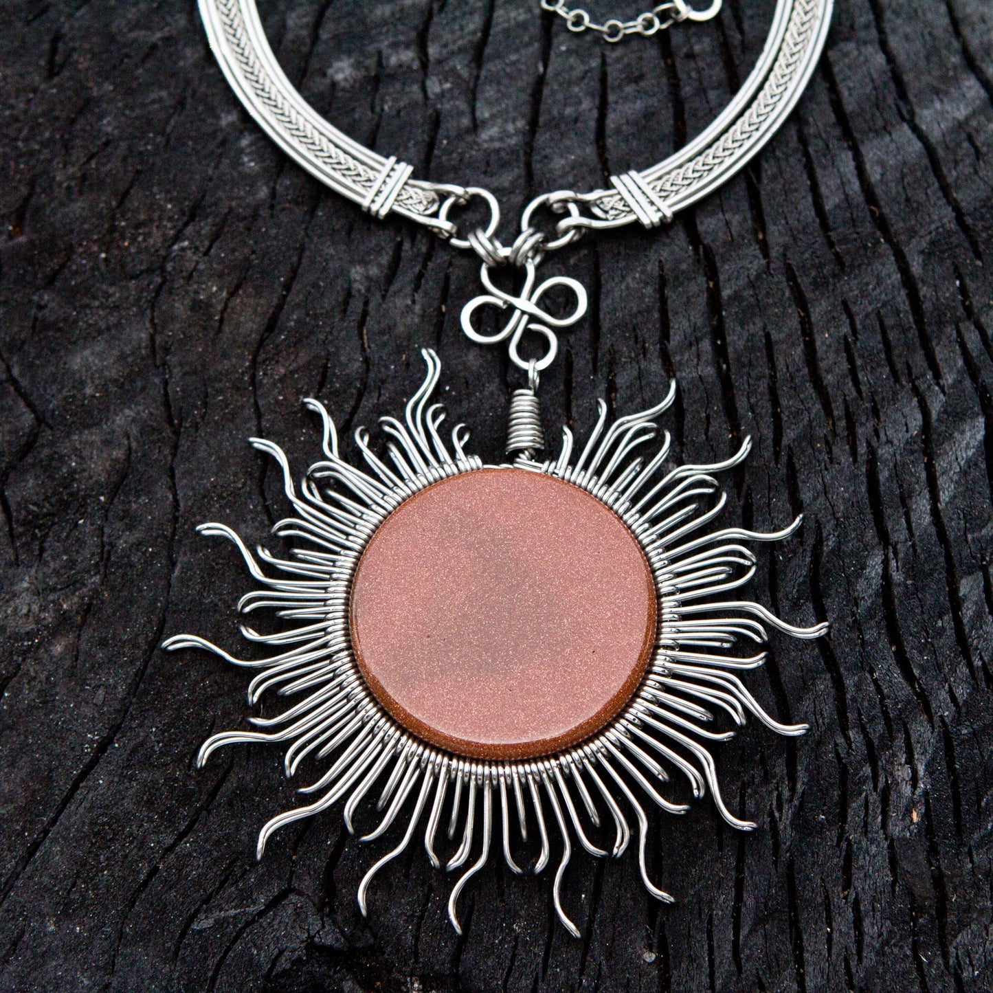 Rays of the Sun Stainless Steel Goldstone Statement Necklace from Brazil