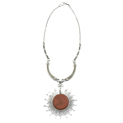 Rays of the Sun Stainless Steel Goldstone Statement Necklace from Brazil