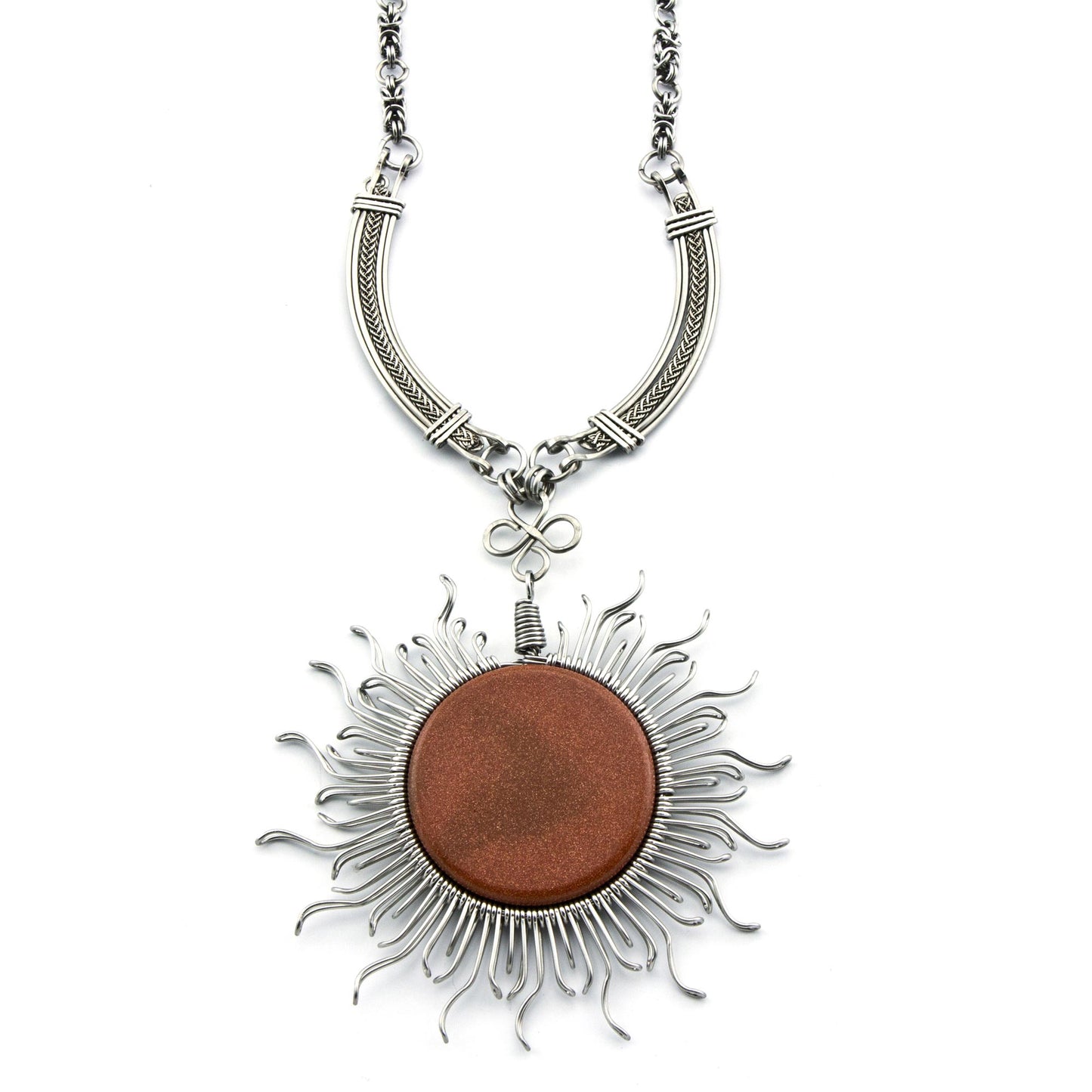 Rays of the Sun Stainless Steel Goldstone Statement Necklace from Brazil