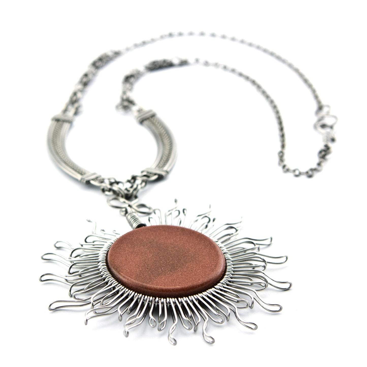 Rays of the Sun Stainless Steel Goldstone Statement Necklace from Brazil