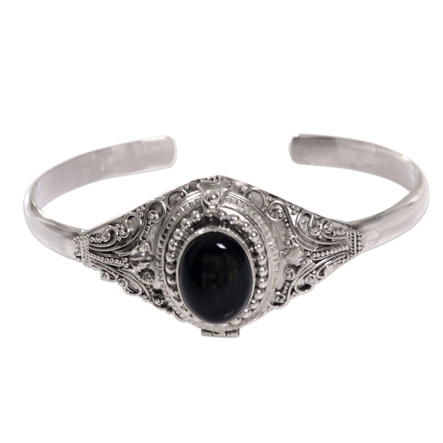 Deep Gaze Onyx and Sterling Silver Cuff Locket Bracelet Indonesia