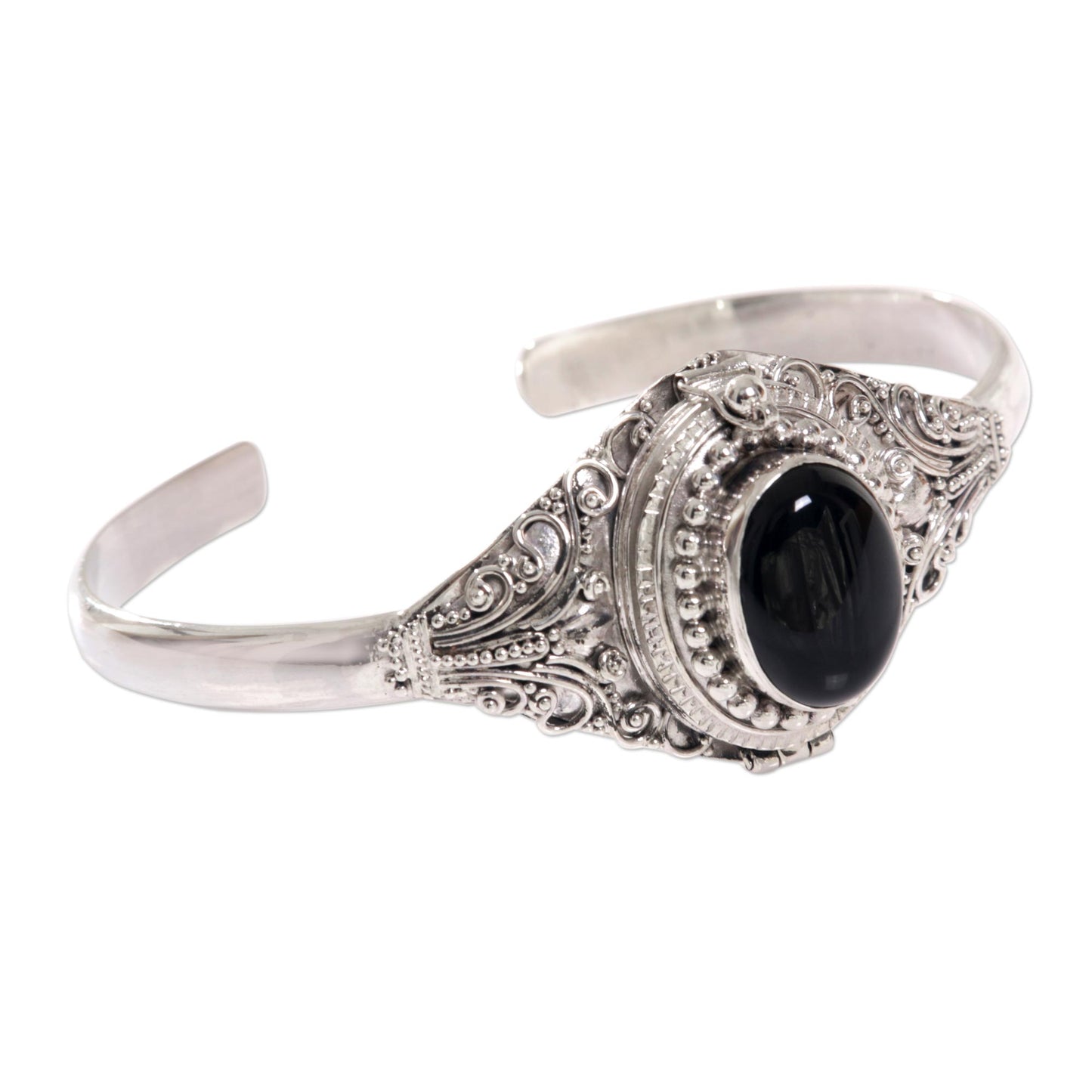 Deep Gaze Onyx and Sterling Silver Cuff Locket Bracelet Indonesia