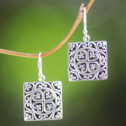 Heart Cube Handmade Sterling Silver Dangle Heart Earrings from Bali