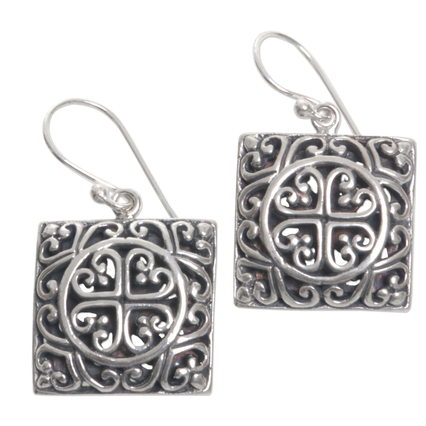 Heart Cube Handmade Sterling Silver Dangle Heart Earrings from Bali