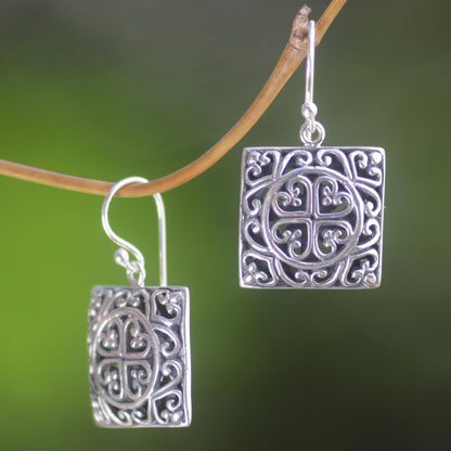 Heart Cube Handmade Sterling Silver Dangle Heart Earrings from Bali