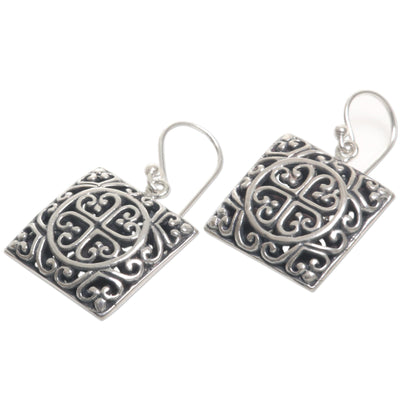 Heart Cube Handmade Sterling Silver Dangle Heart Earrings from Bali