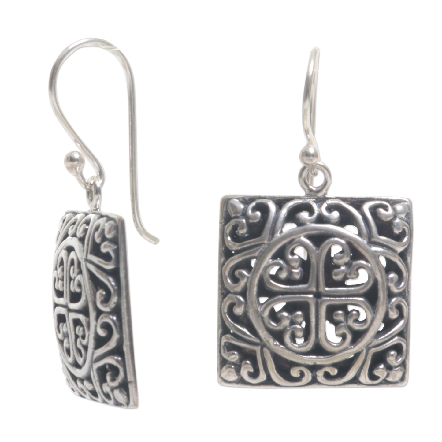 Heart Cube Handmade Sterling Silver Dangle Heart Earrings from Bali