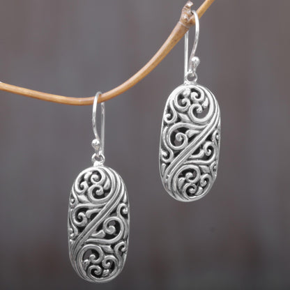 Forest of Vines Balinese Sterling Silver Swirl Motif Dangle Earrings