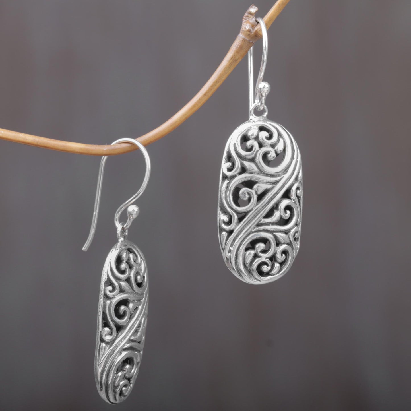 Forest of Vines Balinese Sterling Silver Swirl Motif Dangle Earrings