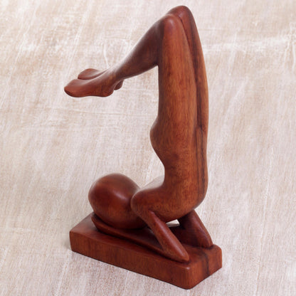 Sirsasana Pose Handmade Sirsasana Pose Yoga Statuette Brown Suar Wood