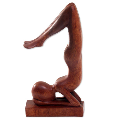 Sirsasana Pose Handmade Sirsasana Pose Yoga Statuette Brown Suar Wood