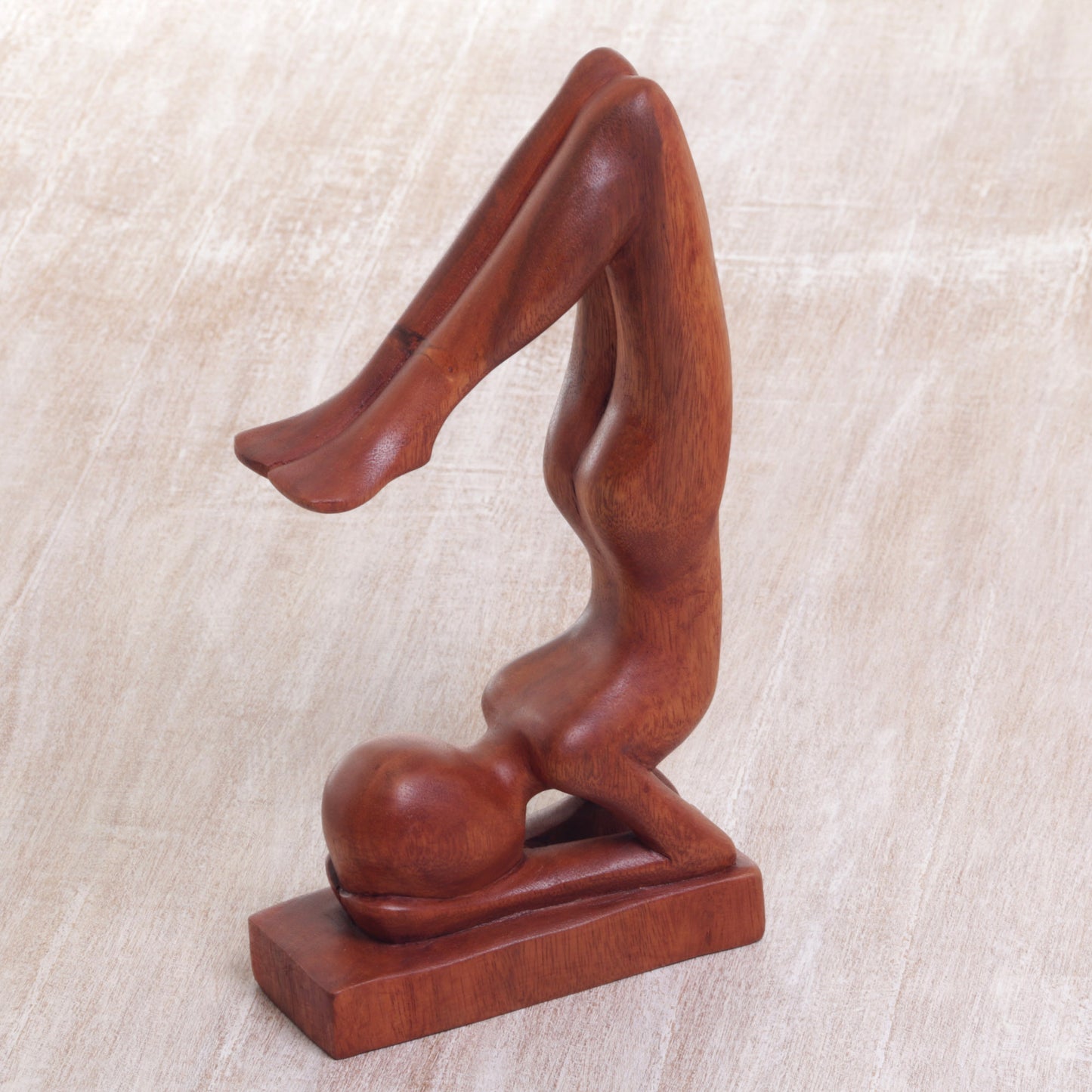 Sirsasana Pose Handmade Sirsasana Pose Yoga Statuette Brown Suar Wood