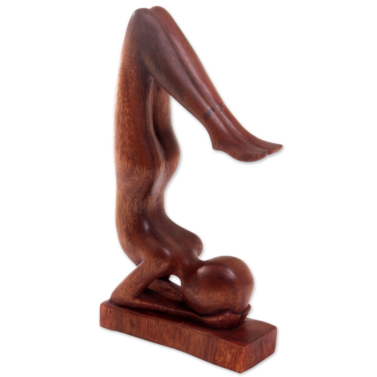 Sirsasana Pose Handmade Sirsasana Pose Yoga Statuette Brown Suar Wood