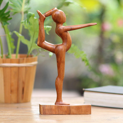 Dandayamana Pose Handmade Dandayamana Pose Yoga Statuette Brown  Suar Wood