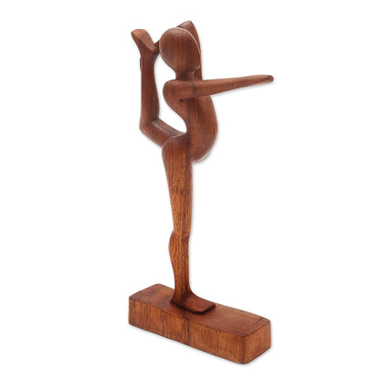 Dandayamana Pose Handmade Dandayamana Pose Yoga Statuette Brown  Suar Wood