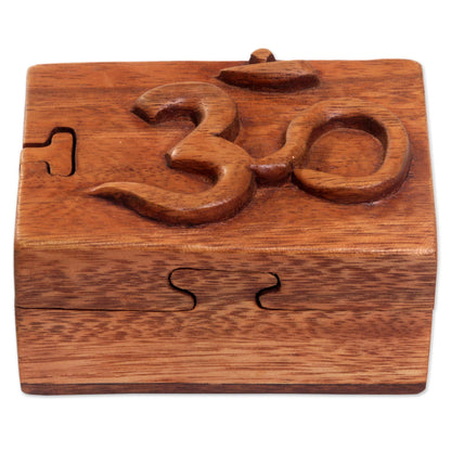 Om Protector Hand Carved Wood Puzzle Box Om Symbol from Indonesia