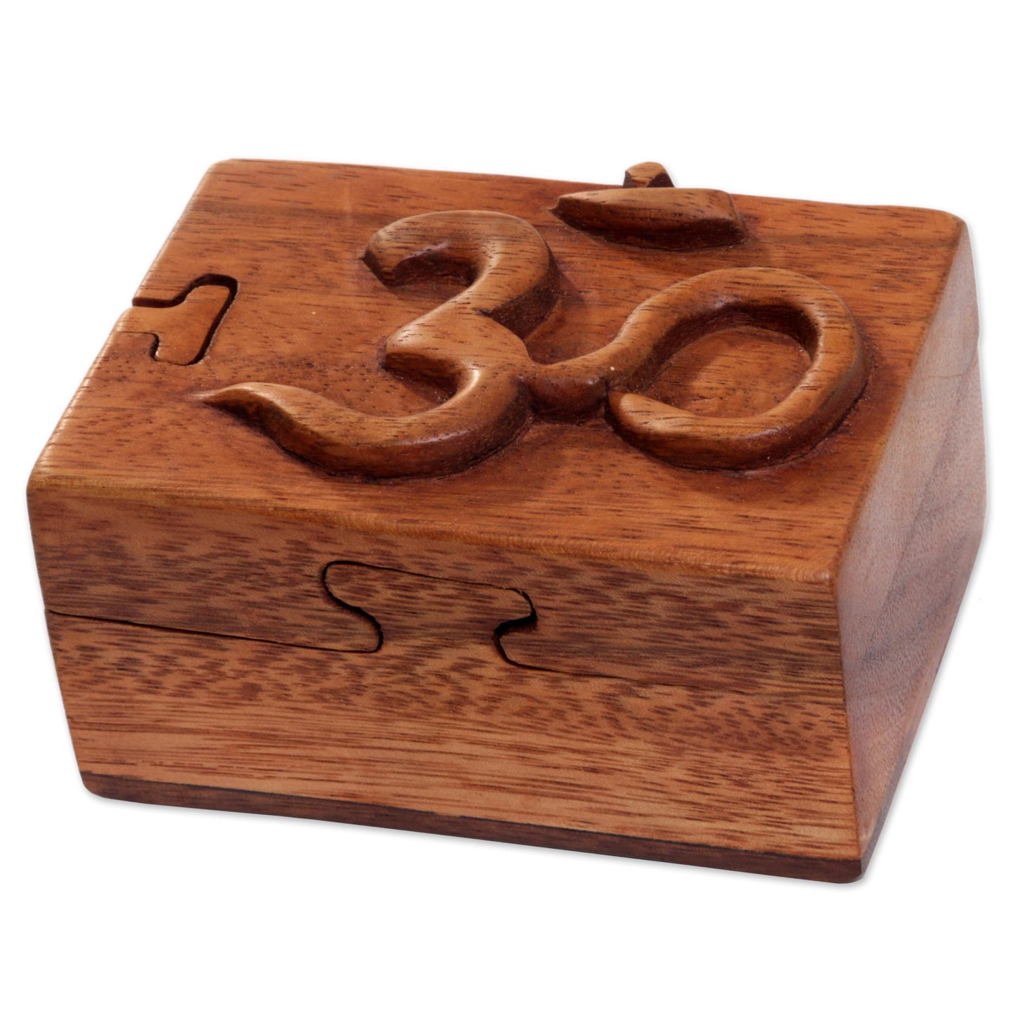 Om Protector Hand Carved Wood Puzzle Box Om Symbol from Indonesia