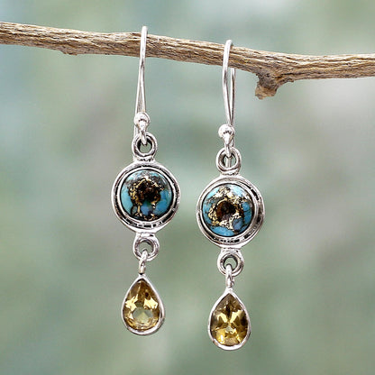 Sunny Droplets Two Carat Citrine Dangle Earrings from India