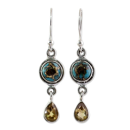 Sunny Droplets Two Carat Citrine Dangle Earrings from India