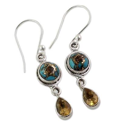 Sunny Droplets Two Carat Citrine Dangle Earrings from India