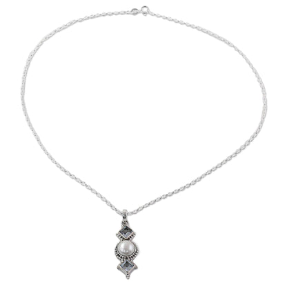 Blue Rays Cultured Pearl Blue Topaz Pendant Necklace from India