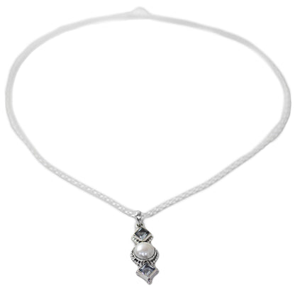 Blue Rays Cultured Pearl Blue Topaz Pendant Necklace from India