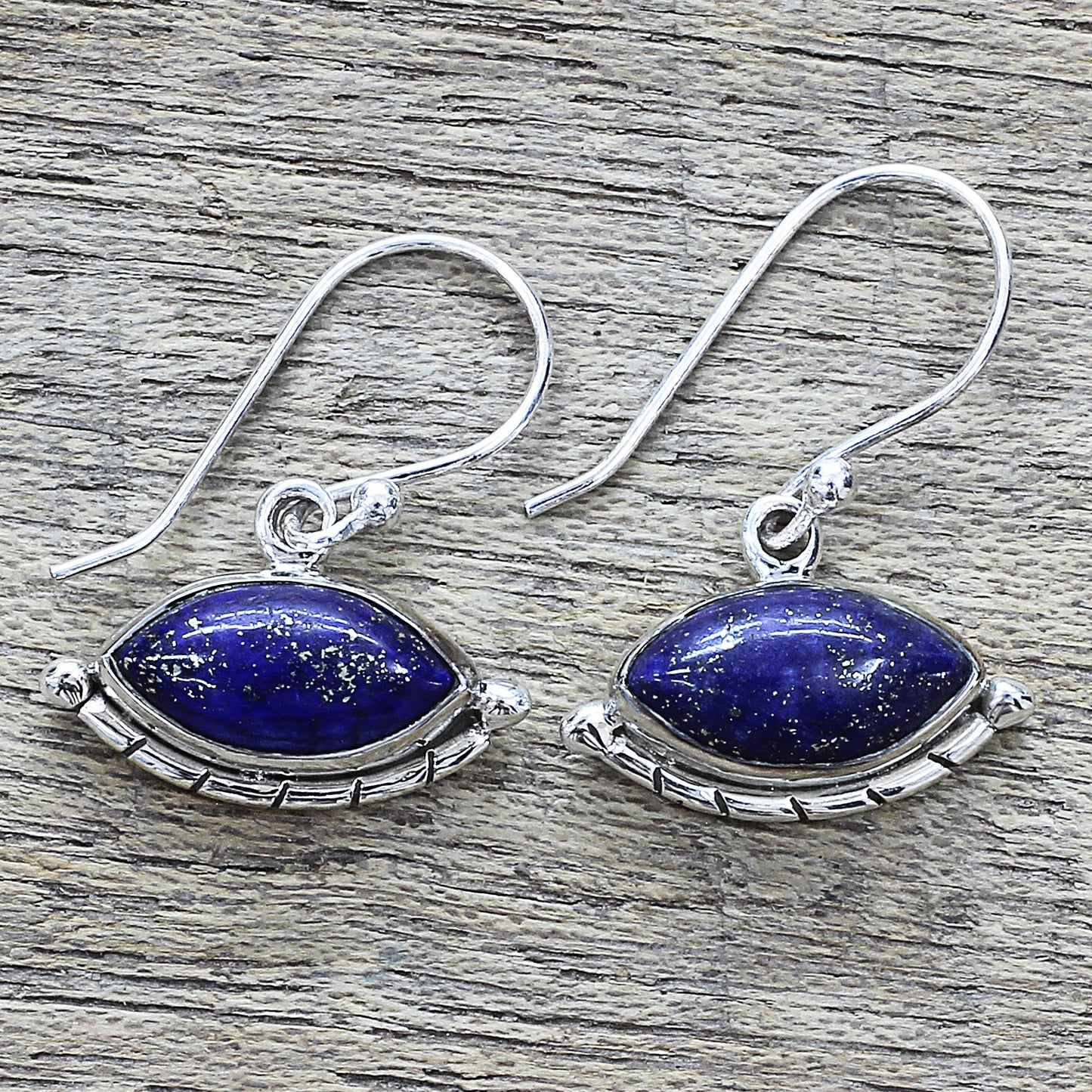 Protective Eyes in Blue Sterling Silver Lapis Lazuli Dangle Earrings from India