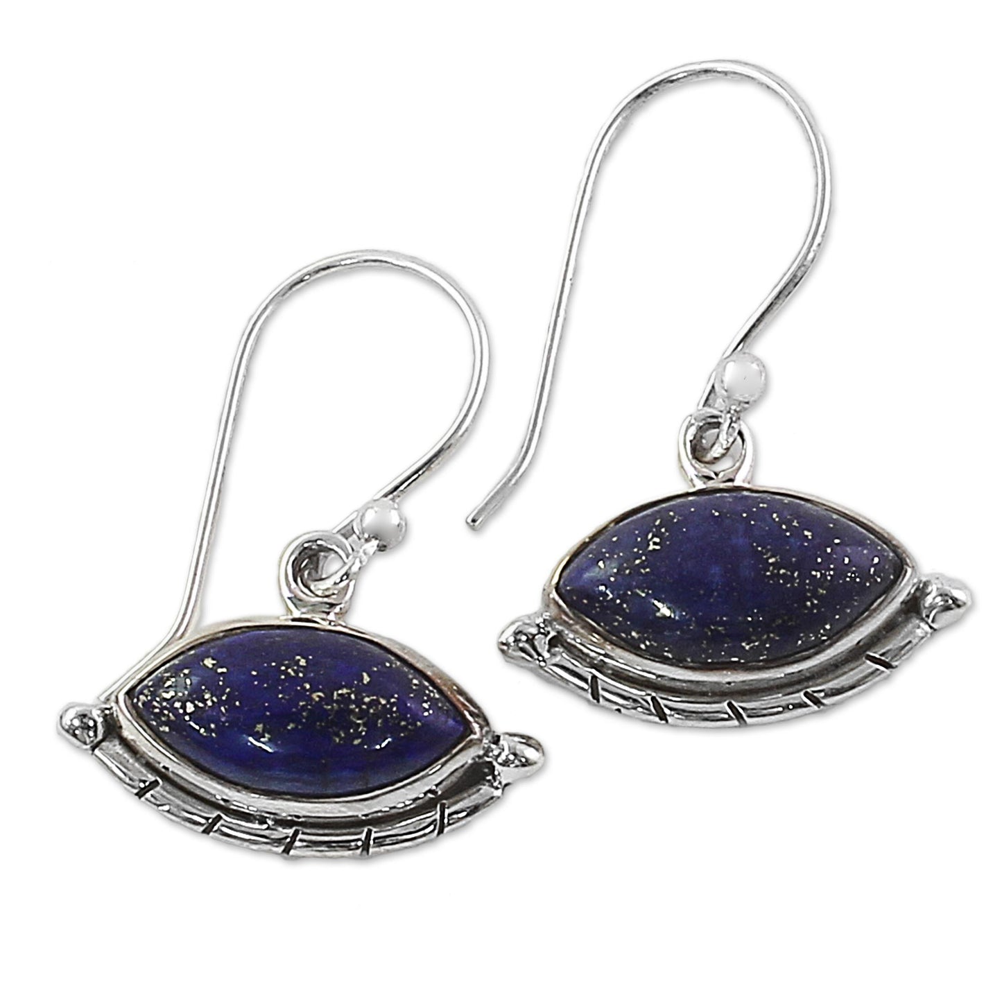 Protective Eyes in Blue Sterling Silver Lapis Lazuli Dangle Earrings from India