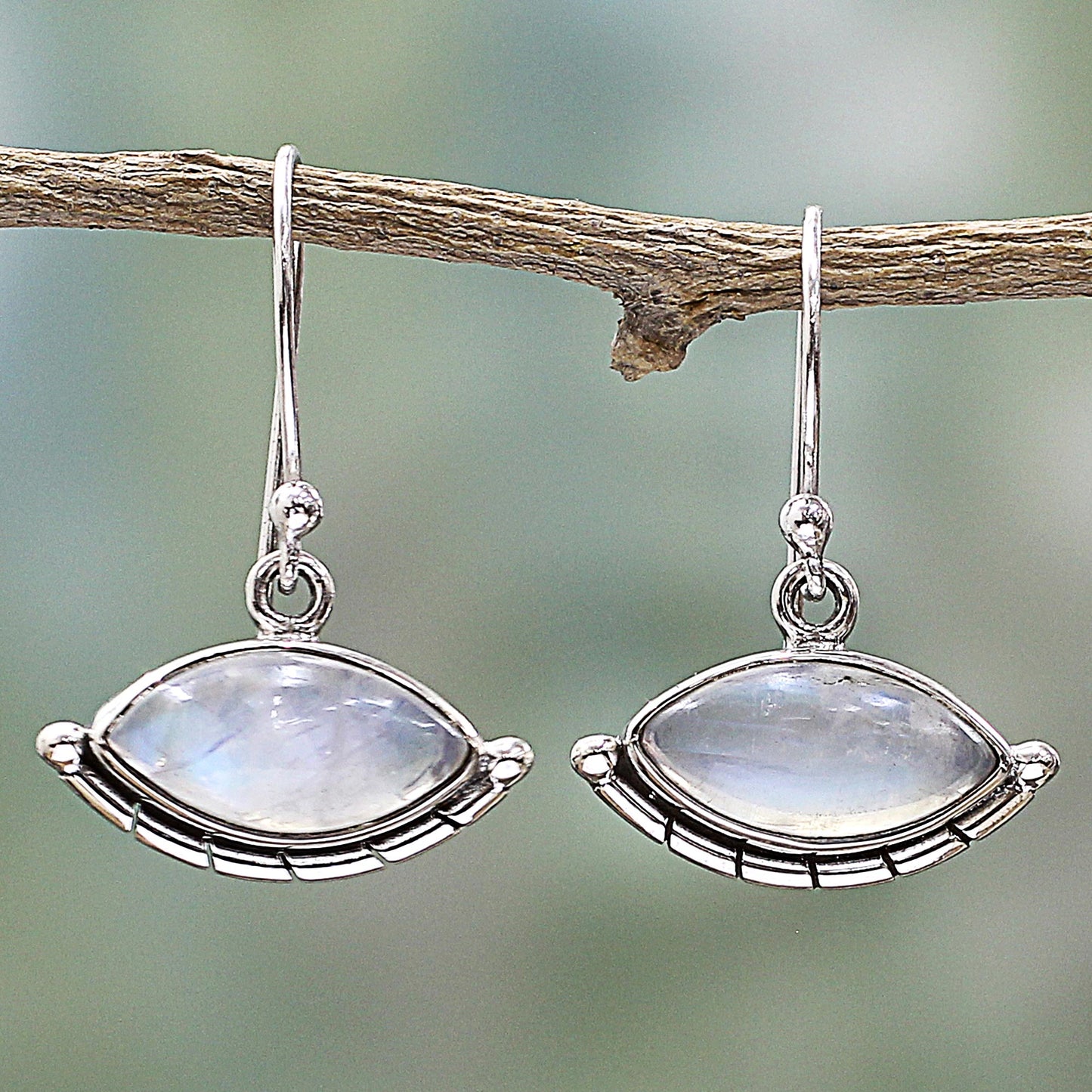 Protective Eyes Rainbow Moonstone Dangle Earrings