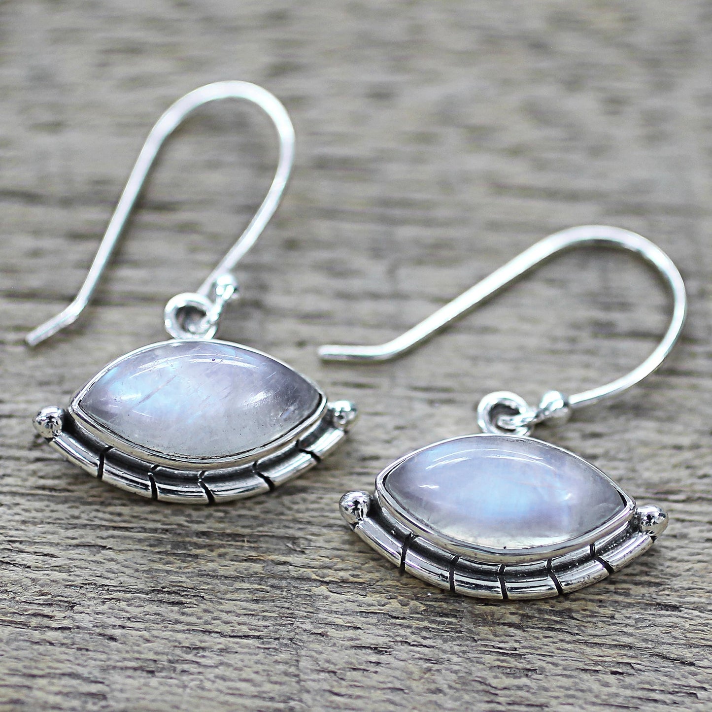 Protective Eyes Rainbow Moonstone Dangle Earrings