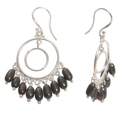 Halo Eclipse Handmade Cultured Pearl Sterling Silver Chandelier Earrings