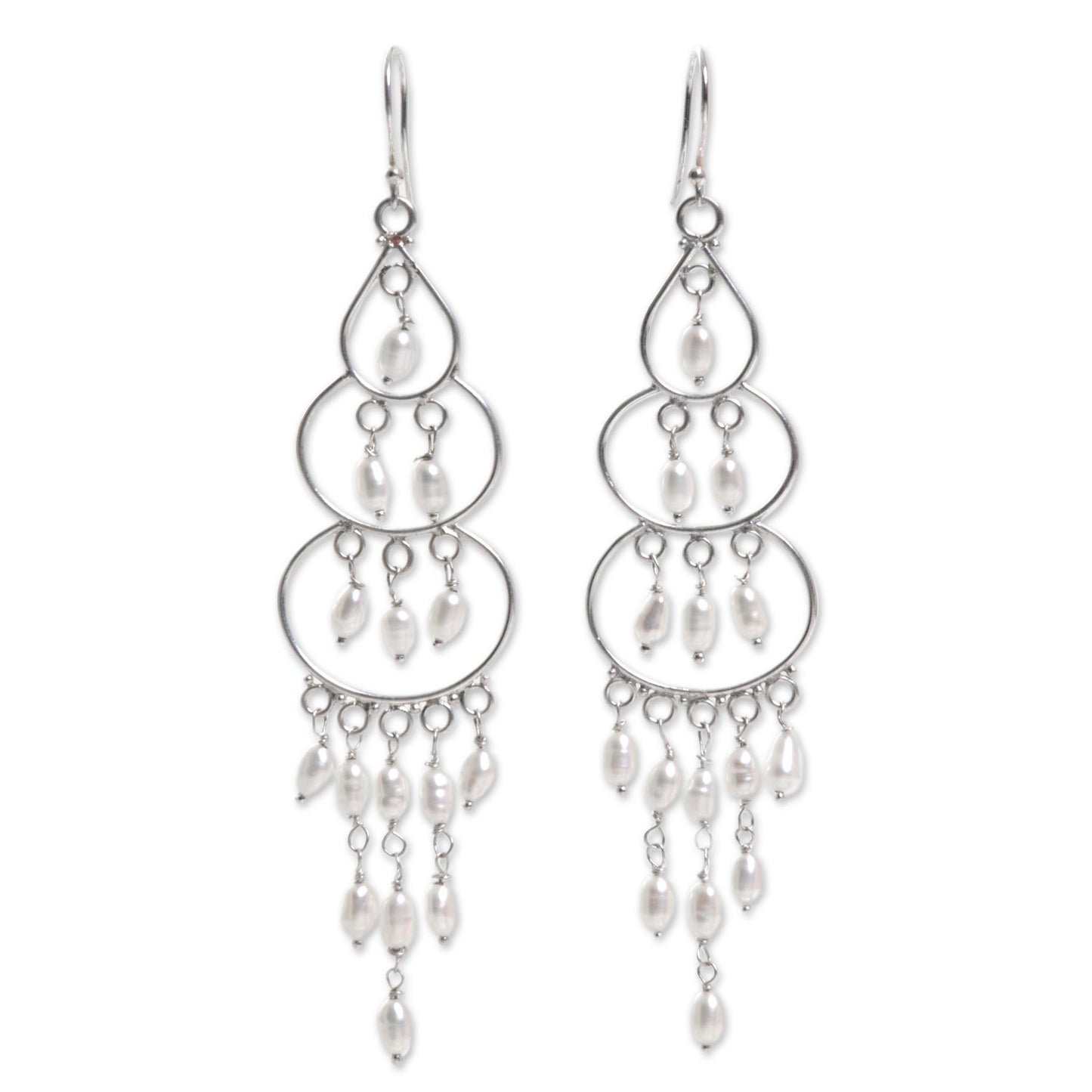 Moonlit Orbs Silver Pearl Chandelier Earrings