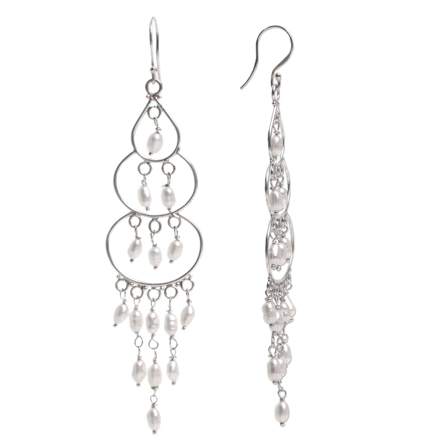 Moonlit Orbs Silver Pearl Chandelier Earrings