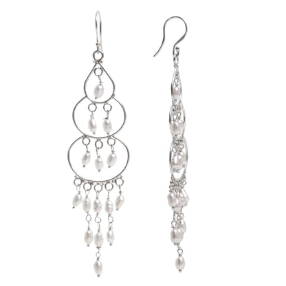 Moonlit Orbs Silver Pearl Chandelier Earrings