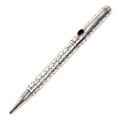 Garnet Gleam Handmade Indonesian Sterling Silver and Garnet Ballpoint Pen