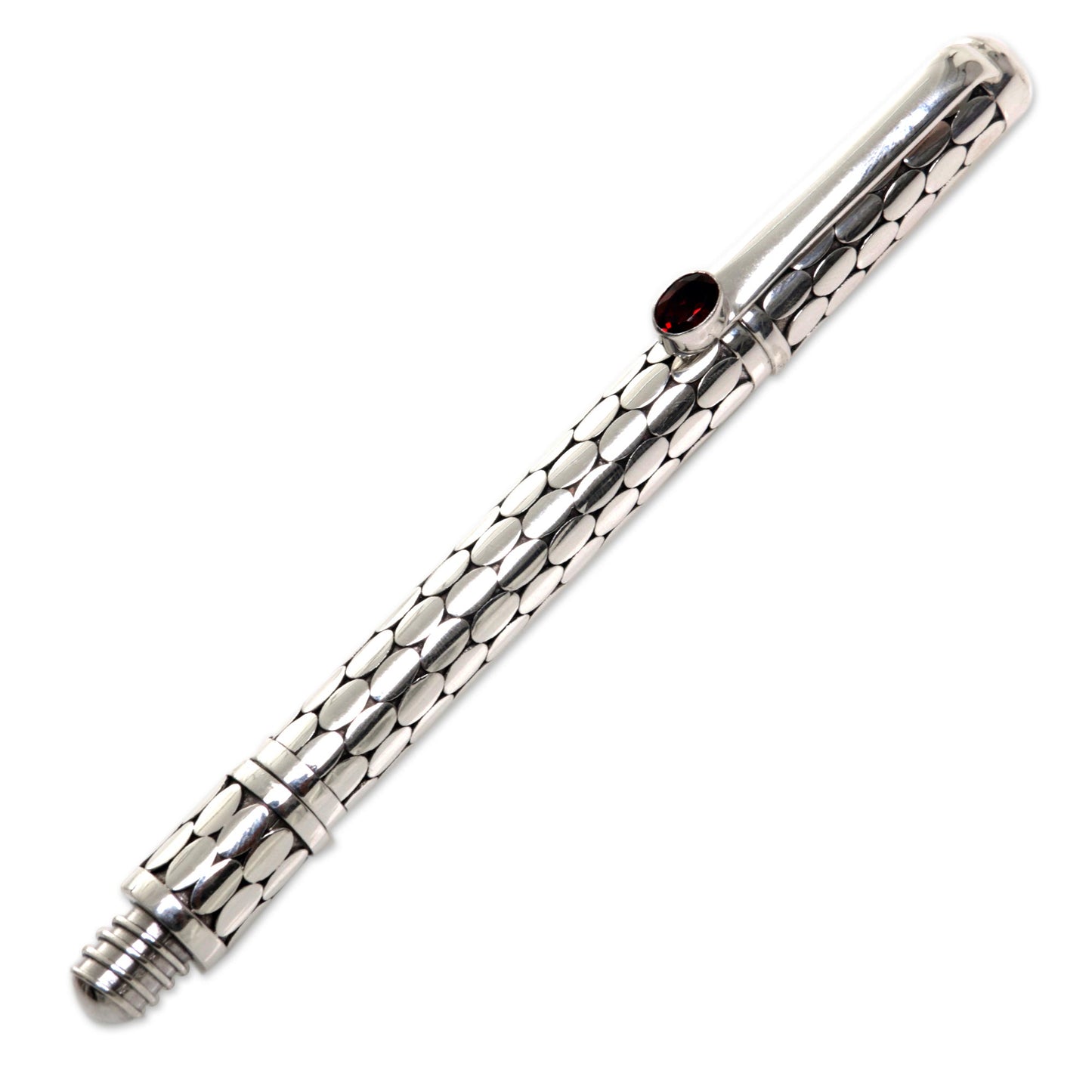 Garnet Gleam Handmade Indonesian Sterling Silver and Garnet Ballpoint Pen