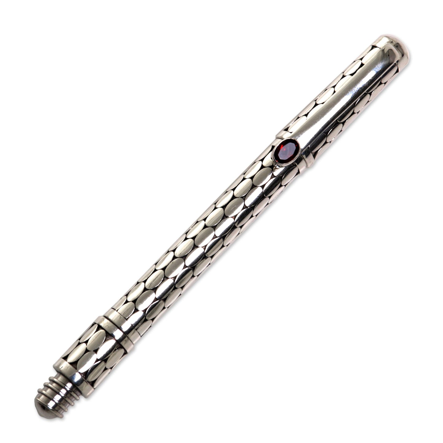 Garnet Gleam Handmade Indonesian Sterling Silver and Garnet Ballpoint Pen