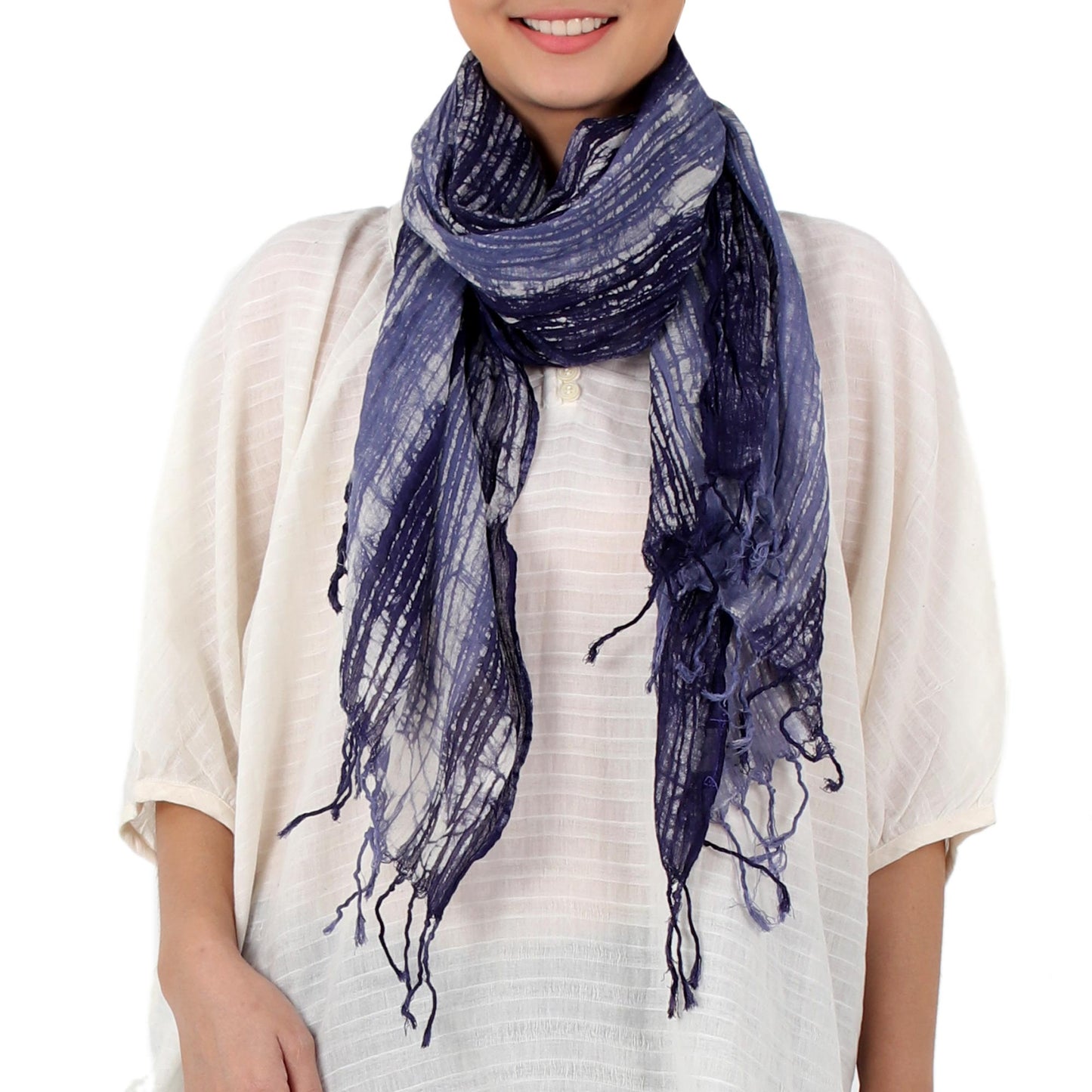 Speckled Field in Iris Batik Tie-Dyed Cotton Scarf in Blue-Violet from Thailand