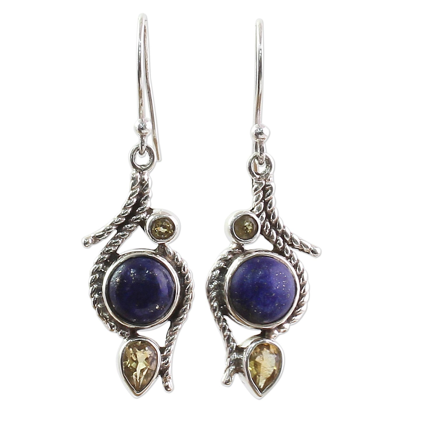 Starry Bliss Lapis Lazuli Citrine Sterling Silver Dangle Earrings India